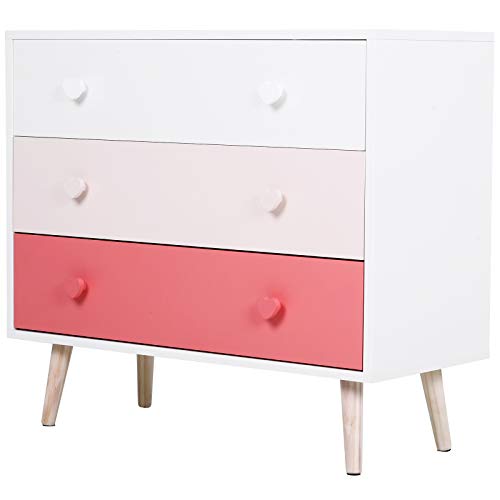HOMCOM Cómoda Infantil con 3 Cajones Cajonera con Patas para Niños de Ropa o Juguetes 90x42x80cm Carga 20kg Rosa HOMCOM Cómoda Infantil con 3 Cajones Cajonera con Patas para Niños de Ropa o Juguetes 90x42x80cm Carga 20kg Rosa