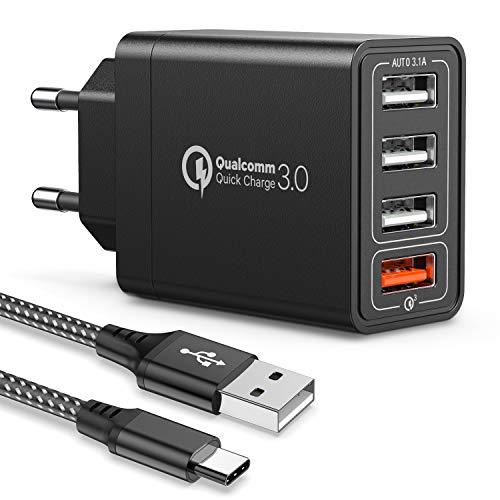 JOOMFEEN Quick Charge 3.0 Cargador USB de Pared con Cable USB Tipo C,30W QC 3.0 Cargador Móvil 4 Puertos Cargador de Red USB Carga Rapida para Samsung Galaxy S10E/S9/S8/Note8,Huawei P20,Xiaomi(Negro) JOOMFEEN Quick Charge 3.0 Cargador USB de Pared con Cable USB Tipo C,30W QC 3.0 Cargador Móvil 4 Puertos Cargador de Red USB Carga Rapida para Samsung Galaxy S10E/S9/S8/Note8,Huawei P20,Xiaomi(Negro)
