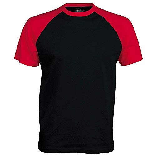 Kariban - Camiseta 2 Colores Modelos Beísbol/Baseball de Manga Corta para Hombre - 100% Algodón (Grande (L)) (Negro/Rojo)