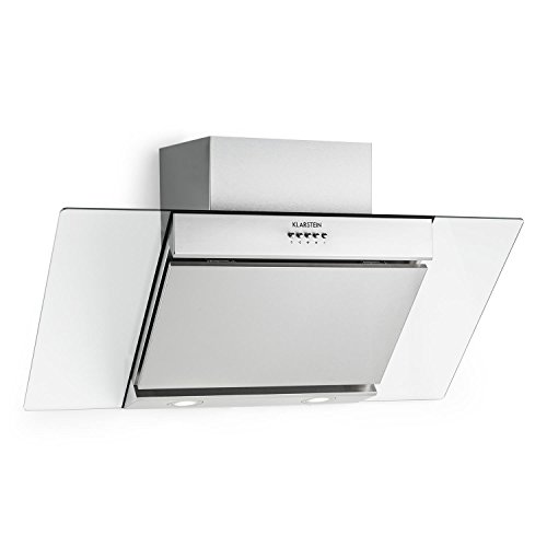 Klarstein Zola - Campana extractora, Extractor, Extractor de pared, Aspiración/Ventilación, 3 Niveles, Potencia: 635 m³/h, Silenciosa, Cristal, LED, Montaje en pared, 90 cm, Plateado Klarstein Zola - Campana extractora, Extractor, Extractor de pared, Aspiración/Ventilación, 3 Niveles, Potencia: 635 m³/h, Silenciosa, Cristal, LED, Montaje en pared, 90 cm, Plateado