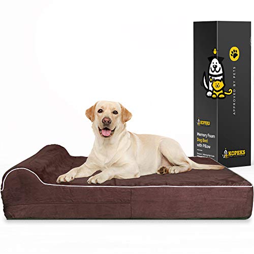 KOPEKS – Cama ortopédica de Espuma viscoelástica para Perro con Almohada y Forro Impermeable y Parte Inferior Antideslizante