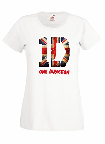 LaMAGLIERIA Camiseta Mujer 1D - Union Jack Camiseta One Direction 100% Algodon, M, Blanco