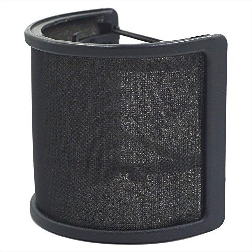 LEAGY - Carcasa de malla de metal y espuma para micrófono de mano, filtro de pop, parabrisas, pantalla de estudio de viento, color negro