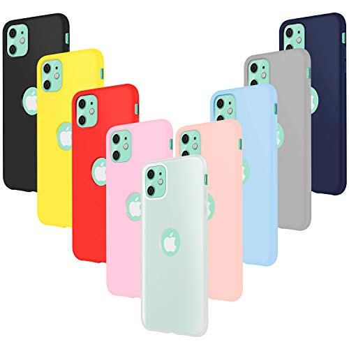 Leathlux 9 x Funda iPhone 11, 9 Unidades Caso Juntas Fina Silicona TPU Flexible Colores Carcasas iPhone 11 6.1"-Rosa Carmesí Gris Azul Cielo Amarillo Rojo Azul Oscuro Translúcido Negro