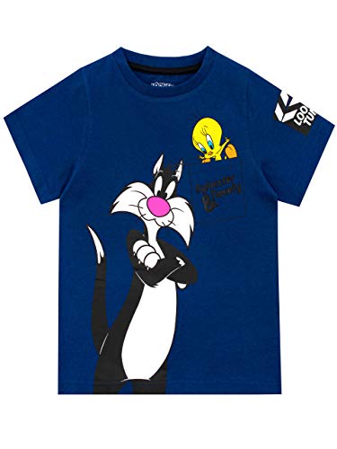 Looney Tunes Camiseta de Manga Corta para niños Sylvester y Tweety Azul 5-6 Años