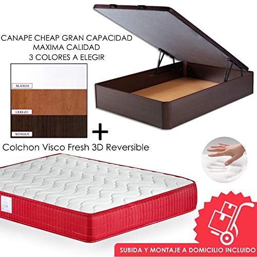 Mi Cama Me Llama Pack Canapé de Madera Cheap + Colchón Viscoelástico VISCO Confort Fresh 3D Reversible - Montaje Incluido (Blanco, 135x190)