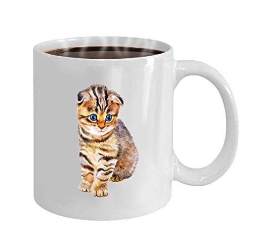 Mug - 11oz (White) Coffee Mug Watercolor Portrait British Scottish fold Kitten od