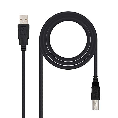 NANOCABLE 10.01.0104-BK - Cable USB 2.0 para Impresora, Tipo A/M-B/M, Macho-Macho, Negro, 3mts
