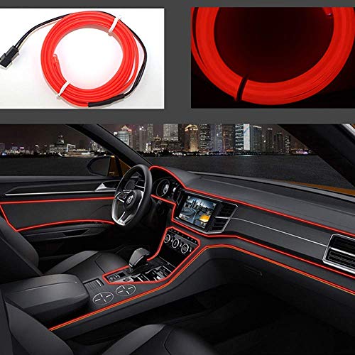 Neon LED EL cable para interior automotriz Cosplay lámpara de línea electroluminiscente LED emisora de luz decorativa con unidad de tira de luz 5V，Rojo, 5 m