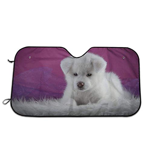 Olive Croft Cachorro Blanco Akita Protector para Parabrisas, Protector de Parabrisas Protección UV, Antihielo y Nieve Funda 130 X 70 cm