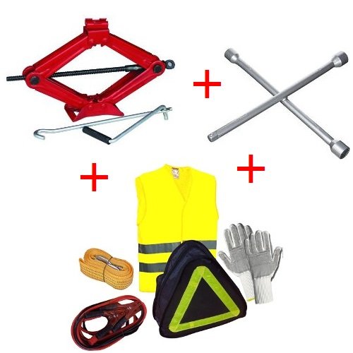 para Porsche Kit Emergency STRASSEN-Notfall para Coches 6 Artículo CRIC+Guantes+BATTERIEKABEL+ReiESEIL+Fluo+Jacke Cross Key para Todos los vehículos