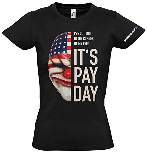 PayDay 2 de la Mujer de la máscara de la camiseta de Dallas (Medium/Negro)