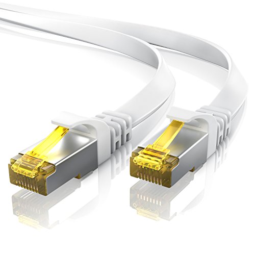 Primewire 2m Cable de Red Cat.7 Plano - Cable Ethernet -Gigabit LAN 10000 Mbit s -Cable de Conexión - Cable Plano- Cable de Instalación - Cable Cat 7 Apantallamiento U FTP PiMF con Conector RJ45