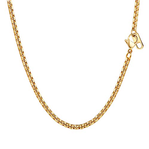 PROSTEEL Chapado en Oro 18 k Cadena de Veneciana Cadena de Caja Box Chain Cadena Fina de Acero Inoxidable Collar Hombre Mujer Hiphop Collar