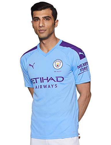 Puma Men's MCFC HOME Shirt Replica SS with Sponsor Logo Jersey, Team Light Blue-Tillandsia Purple, M Puma Men's MCFC HOME Shirt Replica SS with Sponsor Logo Jersey, Team Light Blue-Tillandsia Purple, M