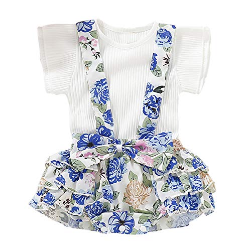 puseky - Conjunto de Camisa y pantalón Corto con Volantes para bebé y Lazo Floral