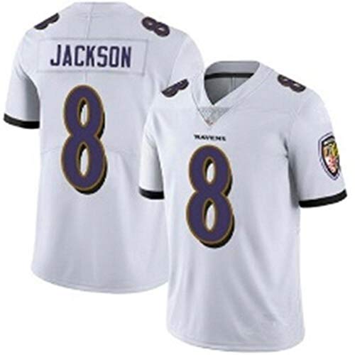 QWEIAS Camiseta De Fútbol De La NFL-Camisa Americana Baltimore Ravens No.8 Lamar Jackson White-XXXL