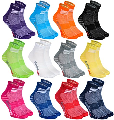 Rainbow Socks - Hombre Mujer Calcetines Deporte Colores de Algodón - 12 Pares - Multicolor - Talla UE 36-38