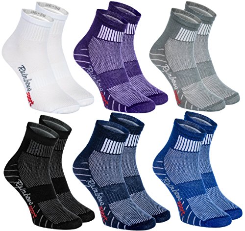 Rainbow Socks - Hombre Mujer Calcetines Deporte Colores de Algodón - 6 Pares - Púrpura Negro Gris Azul Marino Azul Blanco - Talla UE 36-38
