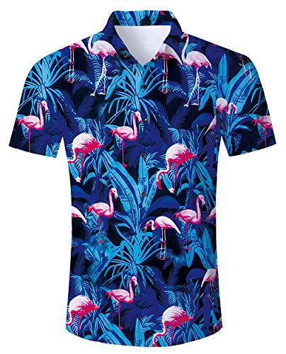 RAISEVERN Camisas Hawaianas para Hombre, Camisas Estampadas con Estampado de Flores flamencas de Manga Corta, Camisa Casual de Negocios Ajustadas, Blusas Grandes