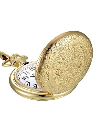 Reloj de Bolsillo de Cuarzo de Acero Inoxidable Vintage Dorado con Cadena de Collar