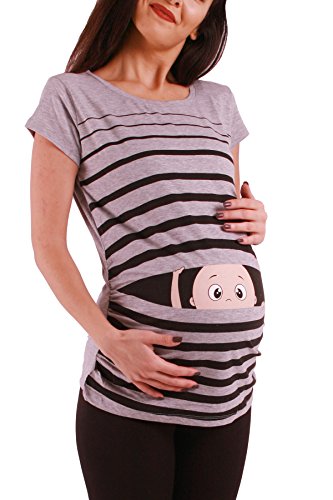 Ropa premamá Divertida y Adorable, Camiseta con Estampado, Regalo Durante el Embarazo - Manga Corta (Gris, Small)