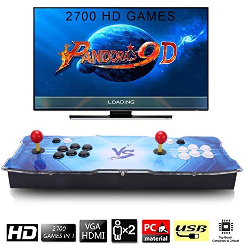 SeeKool Pandora's 9D Juegos clásicos Consola de Videojuegos, 2700 in 1 Multijugador Arcade Game Console, 4 Joystick Partes de la Fuente de alimentación HDMI y VGA y Salida USB