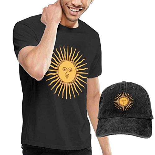 SOTTK Camisetas y Tops Hombre Polos y Camisas,t-Shirts, Tee's, Flag of Argentina Sun Men's Cotton T-Shirt with Round Collar with Adjustable Baseball Cap