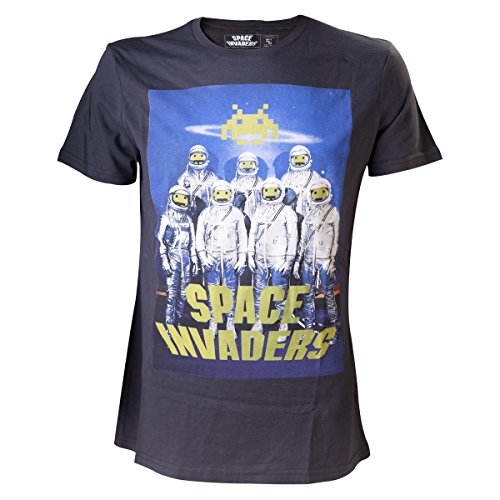 SPACE INVADERS Astronautas extranjeros Hombre Camiseta T (L, Carbón