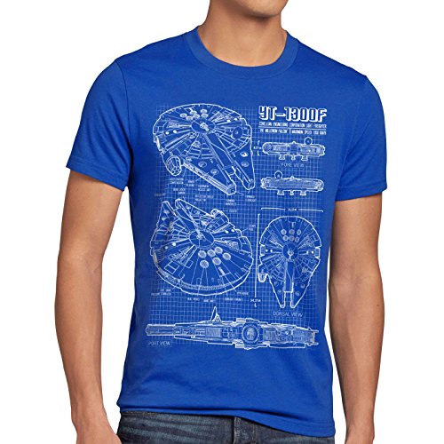 style3 Halcón Milenario Cianotipo Camiseta para Hombre T-Shirt Fotocalco Azul, Talla:XL;Color:Azul