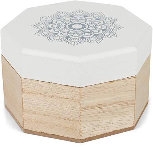 styleBREAKER Caja de joyería de Madera de 8 Bordes con impresión de Flores de Mandala para Joyas, Colgantes, Cadenas, Caja de Regalo 05050098, Color:Blanco-Tan