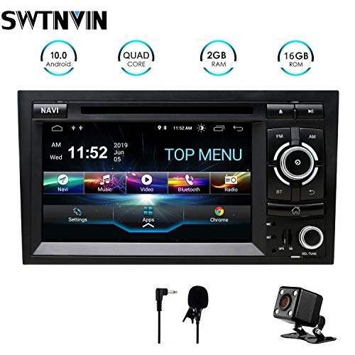 SWTNVIN Unidad de audio estéreo para coche Android 10 compatible con Audi A4 reproductor de DVD radio de 7 pulgadas pantalla táctil HD navegación GPS con control de volante Bluetooth WiFi 2 GB + 16 GB