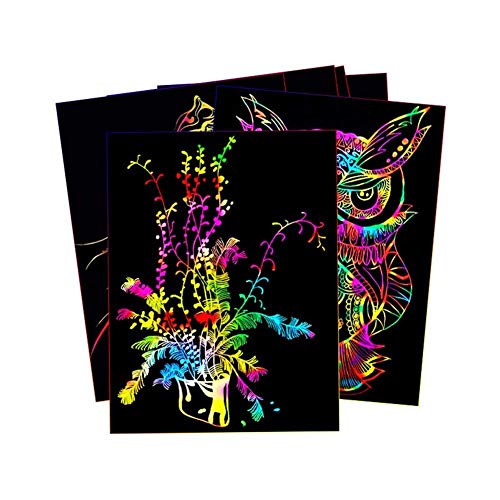 SYXX infantil creativo del rasguño del papel, Negro Grueso de Protección Ambiental de colores de Scratch Paper Magic, el Bloc de notas de bricolaje Pintura regalos for niños y niñas, con Bamboo Pen (2