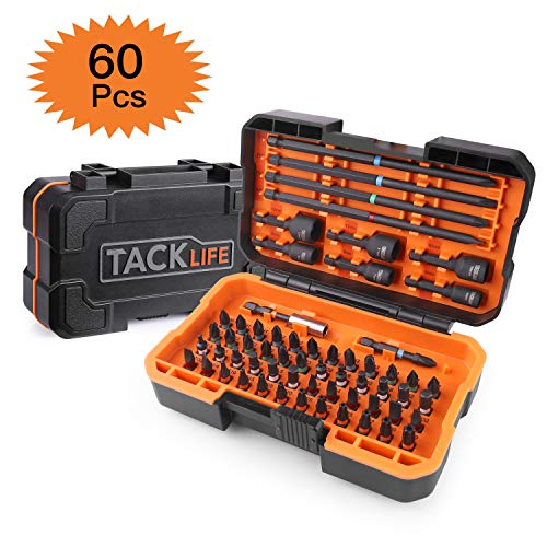 TACKLIFE PSDB1B Juego de Puntas 60 Pcs en 1,Llaves de Vaso de Atornillador,Avanzada Torsión Tecnología,6 x Llaves Tubulares,1 x Caja de Protección Fresca,1 x Portapunta Magnética,1 x Llaves Allen