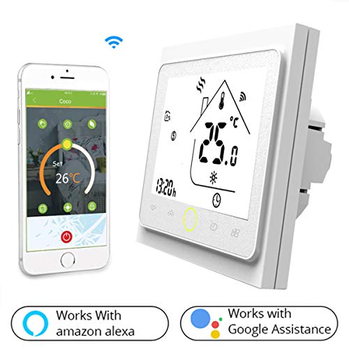Termostato Inteligente para caldera de gas/agua,Termostato Calefaccion Wifi Pantalla LCD (pantalla TN) Botón táctil retroiluminado programable con Alexa Google Home and Phone APP-Blanco Termostato Inteligente para caldera de gas/agua,Termostato Calefaccion Wifi Pantalla LCD (pantalla TN) Botón táctil retroiluminado programable con Alexa Google Home and Phone APP-Blanco