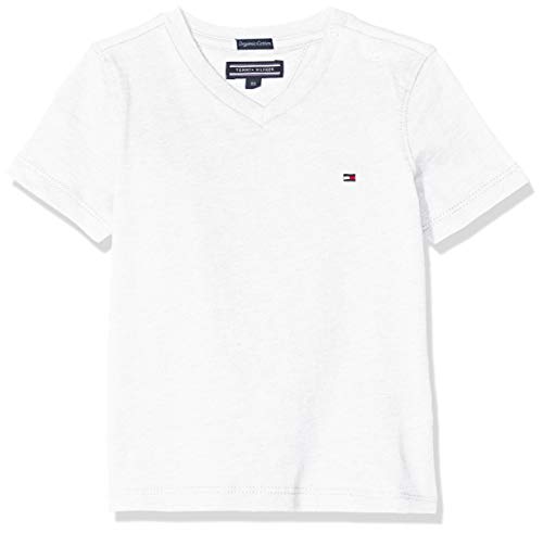 Tommy Hilfiger Boys Basic Vn Knit S/s Camiseta, Blanco (Bright White 123), 176 (Talla del Fabricante: 16) para Niños