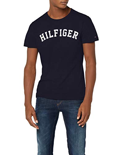 Tommy Hilfiger Logo Camiseta de Cuello Redondo,Perfecta para El Tiempo Libre, Azul (Navy Blazer), XL para Hombre
