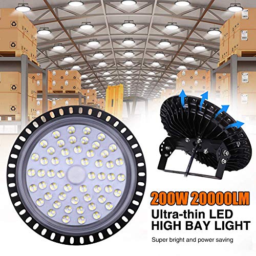 UFO LED Iluminación, WZTO 20000LM 200W Techo de Cristal 6000K-6500K Impermeable IP65, Brillante Iluminación Comercial Bahía Luces Almacén led Lámpara de Techo de Cristal- Garantía de 2 años