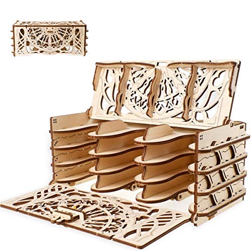 UGEARS Modelo Mecánico Puzzle 3D - Soportes de Juego de Cartas - Card Holder - Caja de Madera Tarjeta de Juego Estuche Funda para 12 Mazo de Naipes Maquetas para Construir Adultos para Juegos de Mesa