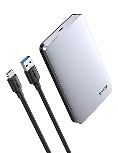 UGREEN Carcasa Disco Duro 2.5" USB C con UASP, Caja de Aluminio para Disco Duro HDD SSD SATA I/II/III de 7mm 9.5mm de Altura, 6 TB MAX, para Xbox One, PS4, PS3, TV, con Cable USB C a USB A 3.0