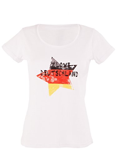 Ultrasport Damen I Love Deutschland - Camiseta para Mujer, diseño con Estrella y Bandera de Alemania Blanco Blanco Talla:Extra-Large
