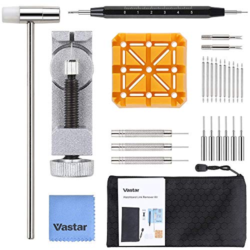 Vastar Kit de Reparación de Relojes - Herramienta de Extracción de Relojes con Correa de Reloj Removedor de Eslabones/Soporte de Correa de Reloj/Martillo Cabeza/Pasadores de Reloj,etc. Vastar Kit de Reparación de Relojes - Herramienta de Extracción de Relojes con Correa de Reloj Removedor de Eslabones/Soporte de Correa de Reloj/Martillo Cabeza/Pasadores de Reloj,etc.