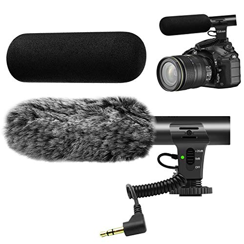 Veksun - Micrófono de cámara para cámara réflex digital de entrevista y escopeta para Canon, Nikon, Sony, Panasonic Fuji Videomic con parabrisas, conector de 3,5 mm