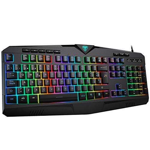 VicTsing Teclado Gaming RGB Alambrico Teclado USB, Teclado Español con 8 Teclas Multimedia Independientes, 25 Teclas Anti-ghosting, Salpicaduras para Juegos de PC / Mac, Negro