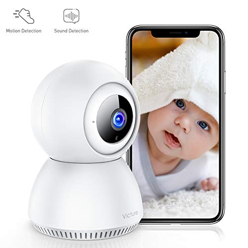 Victure 1080P Cámara IP WiFi Cámara de Vigilancia con Detección de Sonido y Seguimiento de Movimiento Camara vigilancia Solo Compatible con 2.4GHZ (Blanco) (Blanco)