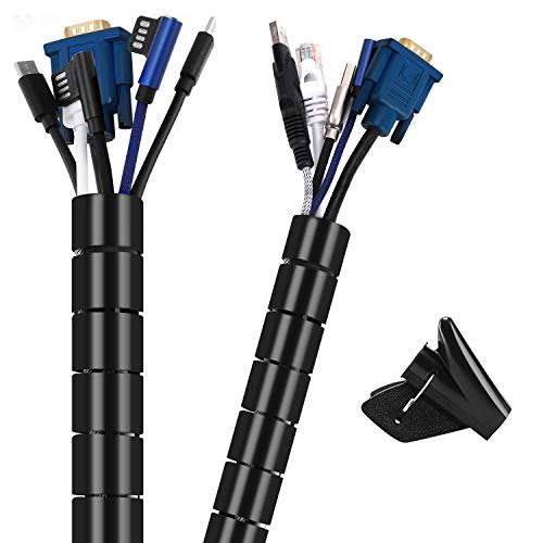 VoJoPi Organizador Cables, 2 X 1.5m Recoge Cables de Material PET, Automático Cubre Cables Para TV, Computadora (∅ 22 und ∅16 mm), Negro