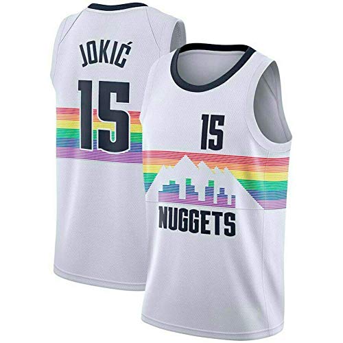 WOLFIRE SC Camiseta de Baloncesto para Hombre, NBA, Denver Nuggets 15# Nikola Jokic. Bordado Swingman Transpirable y Resistente al Desgaste Camiseta para Fan (Blanco, L)
