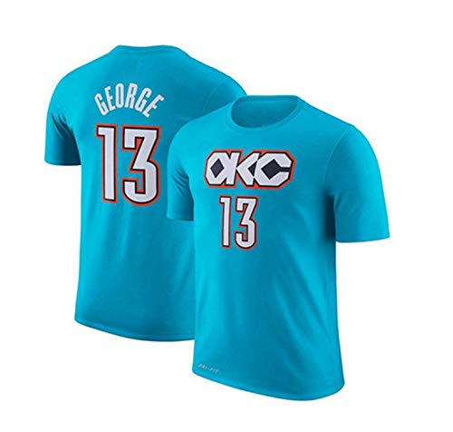 WXR Camiseta de Hombre Camiseta del Equipo Masculino de la NBA Thunder, Camiseta Paul George No. 13, Camiseta de Manga Corta, Mangas Cortas, entusiastas, Camiseta Azul de OKC. Traje Corto