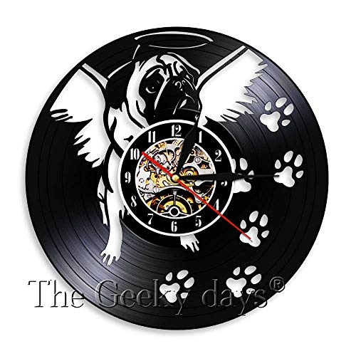 XCJX Inglés Bulldog Pug Vinilo Reloj de Pared 3D Bulldog británico Cachorros Reloj de Tiempo decoración del hogar Perro Amante de Las Mascotas 30x30cm sin luz sin batería