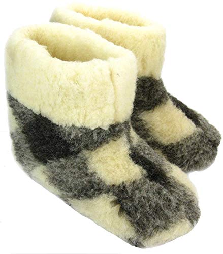 Zapatillas De Casa Mujer Invierno Unisexo Lana Pantuflas Zapatillas para Hombre Hechas De Lana De Oveja Ole (38, A Cuadros)